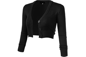 Allsense Women's 3/4 Sleeve Cropped Bolero Shrug Button Down Cardigan Sweater Lightweight Knit