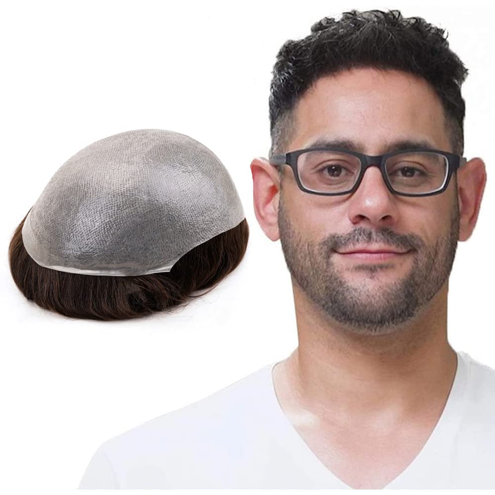 Lordhair Toupee Hairpiece for Men, 0.08mm Thin Skin Hair Replacement Front 1/2'' Hairline with V-looped Base Size 8X10 Inch Men's Wig