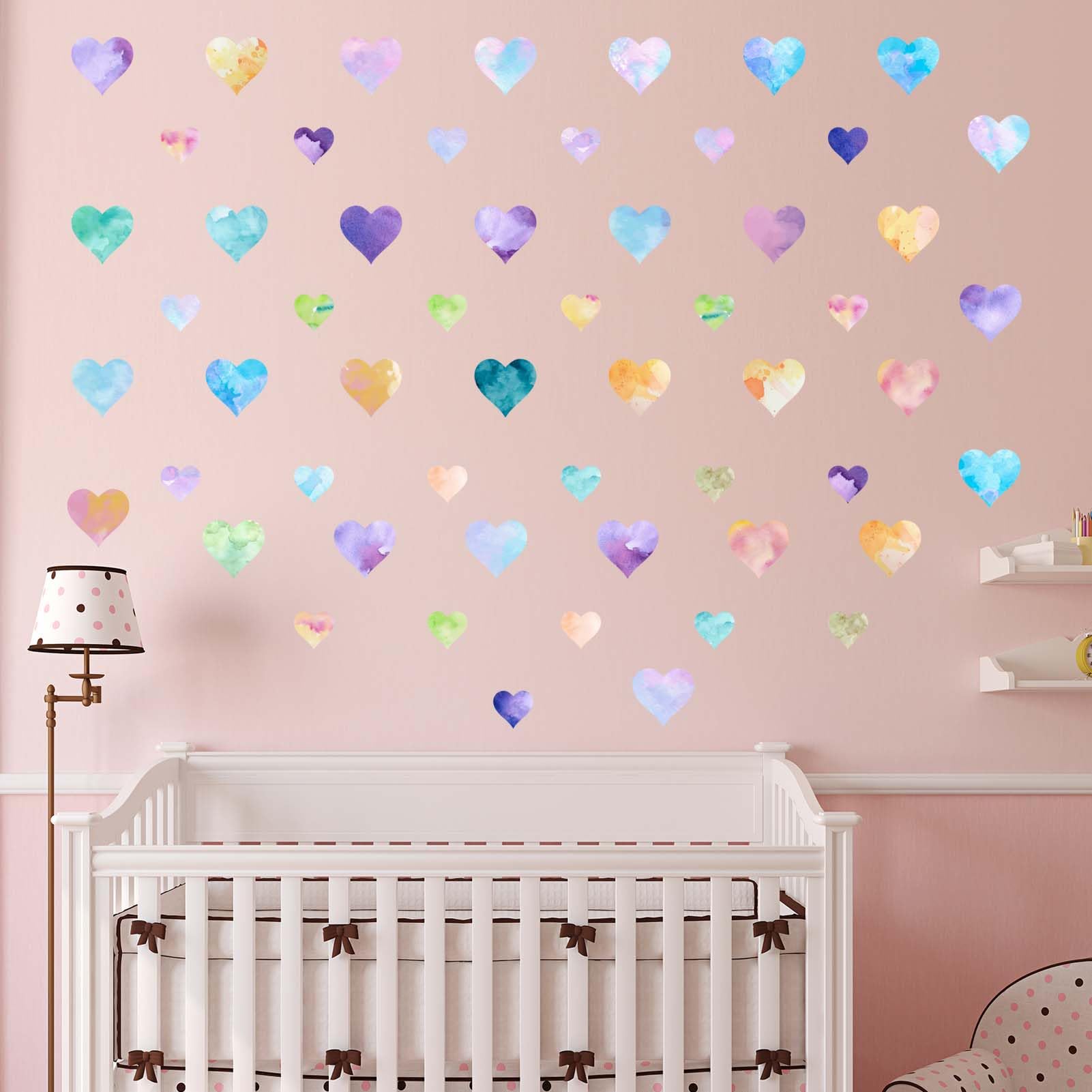 Amimagen Colorful Watercolor Gradual Love Heart Wall Stickers - Girls Bedroom Rainbow Wall Decals - Nursery Kids Baby Boys Room Daycare Kindergarten Playroom Classroom Wall Decor