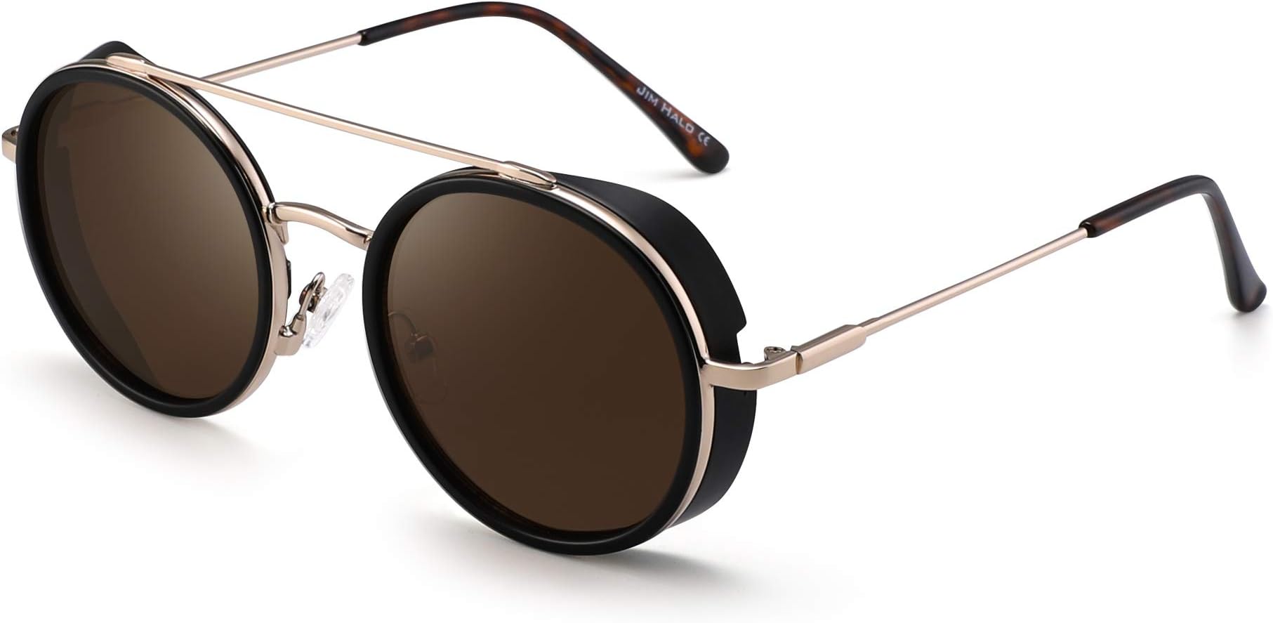 JIM HALOSmall Polarized Round Sunglasses for Women Vintage Double Bridge Frame