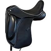 Sazaar Tack English Dressage Cow Leather Full Covered Softie Horse Saddle Girth Stirrups Seat 12" to 19" Black ST-034