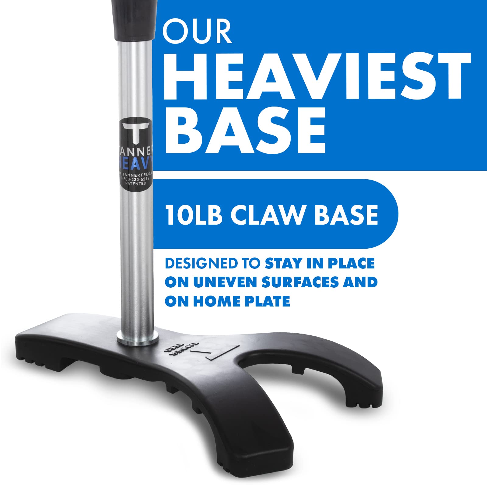 Tanner Heavy Batting Tee | Ultra Durable Hitting Tee with Weighted “Claw” Base for Ultimate Stability on Uneven Surfaces | Adjusts from 26-43