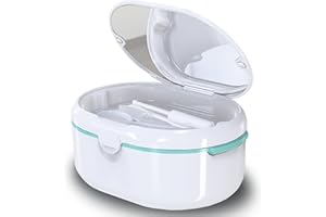 LANCIZY Denture Case, Double Denture Slot Cup Case Wet & Dry Portable Denture Case Portable False Teeth Container, Denture Cup with Lid for Cleaning Household Office Travel (White)