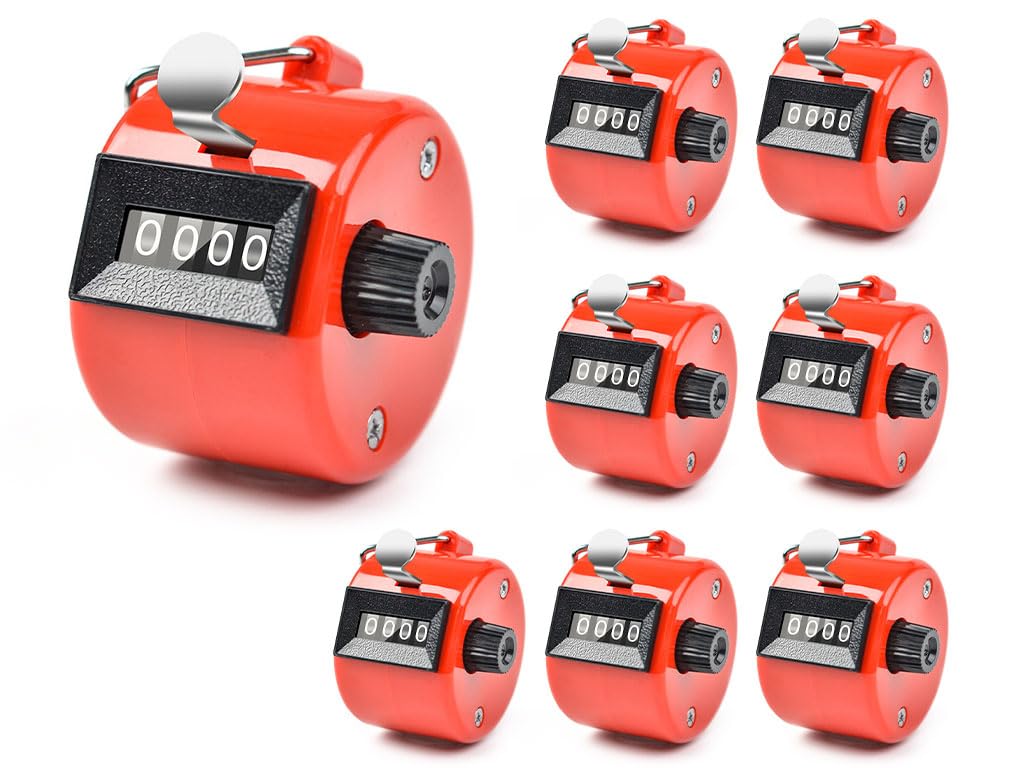 Hitopin 8PCS Hand Tally Counters, Metal Mechanical Counters, 4-Digit Clicker Counter, Metal Hand Tally Counters, 4 Digit Hand Tally Counters, for Coaching, Golf Scoring, Meeting, Counting (Red)
