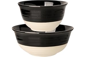 Hasense Ceramic Mixing Bowls Set, 1.5/1.0 Qt Serving Bowls Set for 2, Versatile Salad Bowls for Kitchen, Serving Dishes for Cooking, Baking, Serving Salad, Prepping, Black