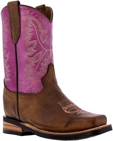 Kids Purple Western Cowboy Boots Classic Leather Square