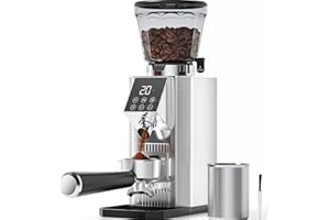 COFIBREWS Burr Coffee Bean Grinder for Home Use with 45 Precise Grinding Settings, Espresso Grinder with Height Adjustable Funnel Stand, LED Touch Panel, Anti-static Design, Micro Switch User Friendly