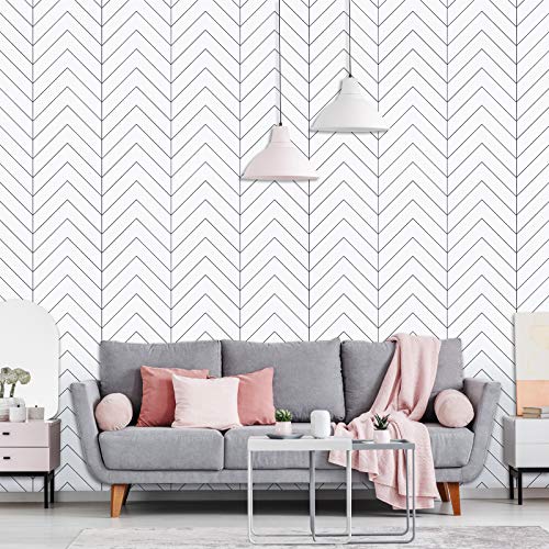 Mecpar Geometric Herringbone Wallpaper 17.71'' x 78.7'' Black White