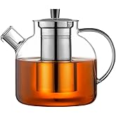 1500ml(50oz) Glass Teapot with Removable Infuser, Ehugos Stovetop Safe Large Tea Pot, Blooming and Loose Leaf Hand Crafted Kettle for Women and Adult with Stainless Infuser