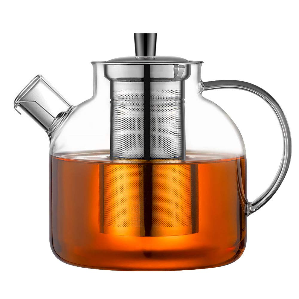 Glass Teapot, 1500ml Stovetop Safe Tea Kettle with Infuser Borosilicate Glass Water Jug Clear Tea Pot Maker for Loose Leaf Tea, Hot/Iced Water, Juice Beverage