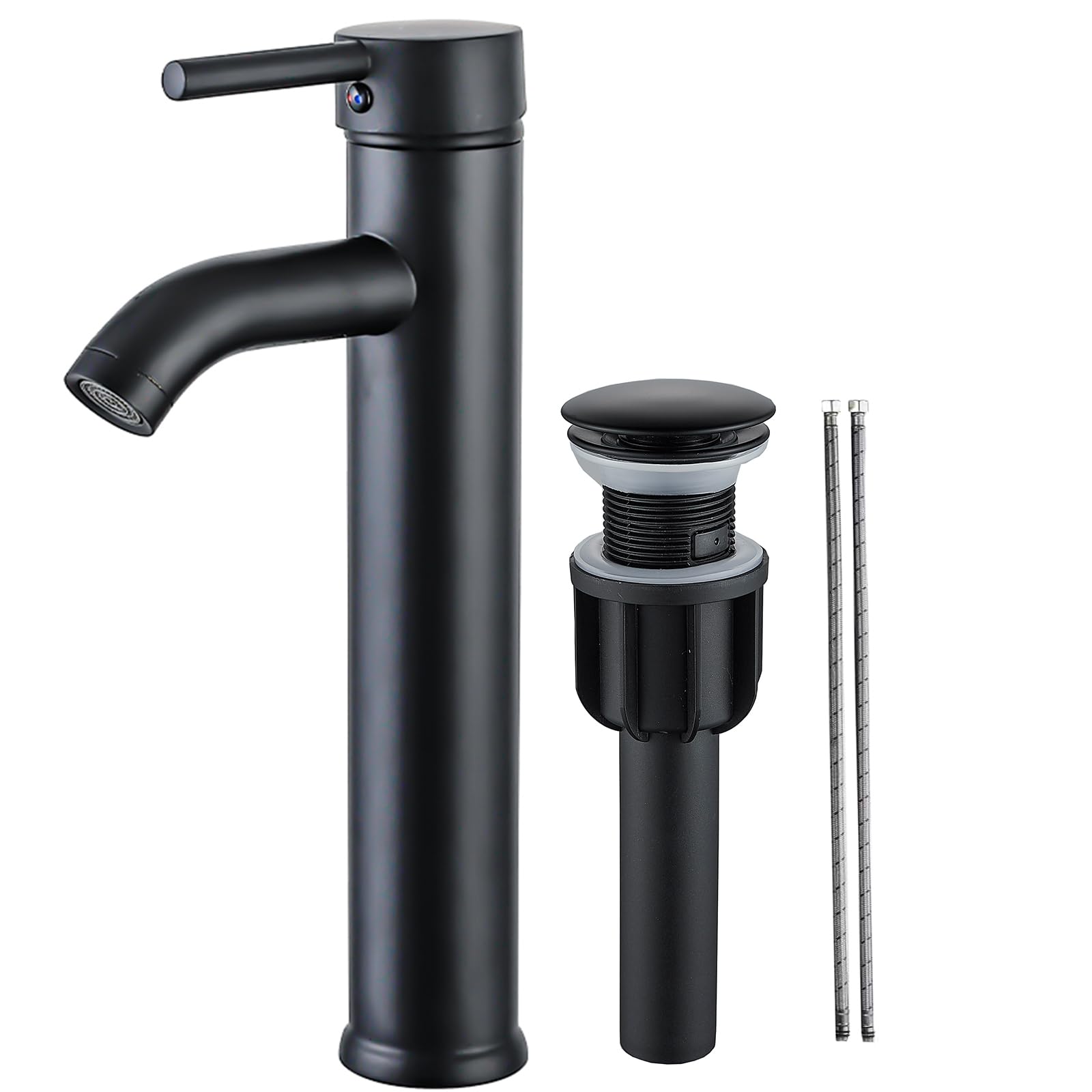 GGStudy Matte Black Bathroom Faucet - Single Handle Vessel Sink Faucet With Pop Up Drain