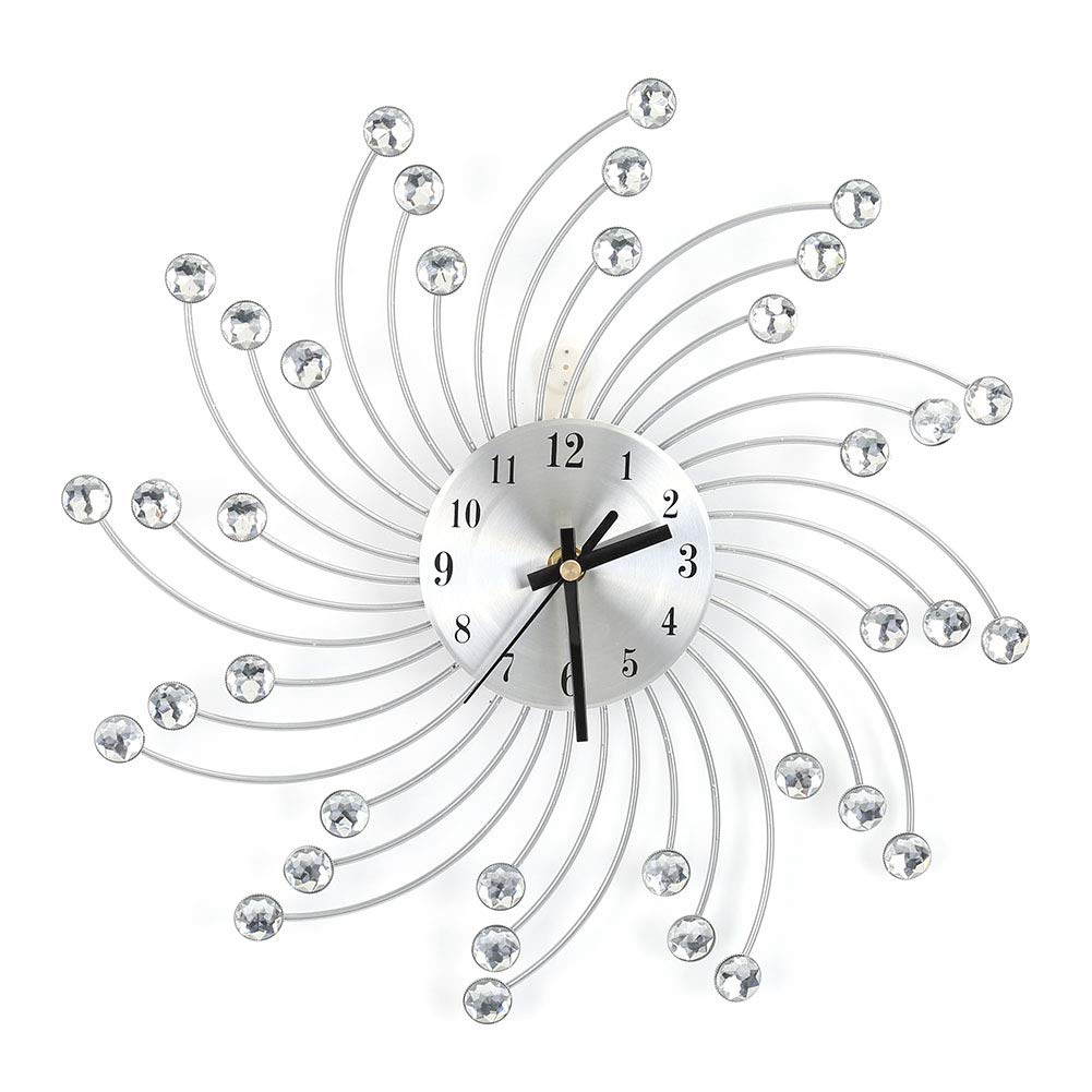 Modern Silver Metal Diamond Spiral Wall Clock for Living Room and Bedroom