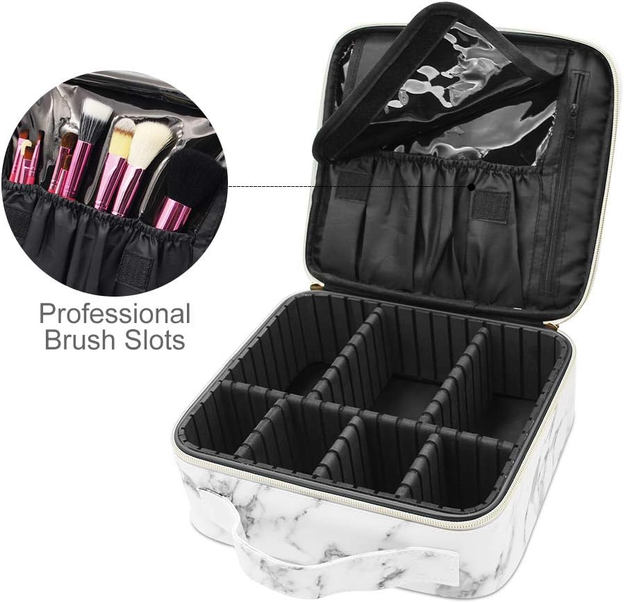 Marble Makeup Organizers and Storage,LKE Cosmetic Bags Waterproof Marble Travel Makeup Train Case Jewelry Travel Organizer with Adjustable Dividers (9.8x8.86x3.7 inches)