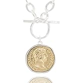 Husykam Chunky Coin Antique Gold Plated Thick Link Chain Layered Pendant Necklace for Women 18 Inch Trendy Toggle Chain Necklace Gift for Women
