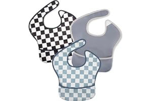 CIVARUA KIDS Mess Proof Baby Bib 3 Pack, Waterproof Led Weaning Baby Feeding Bibs with Food Catcher, Travel Feeding Bibs