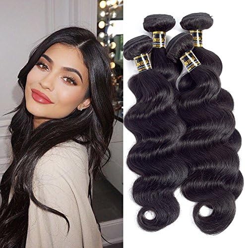 Uneed Hair Brazilian Virgin Hair Body Wave 4 Bundles Grade 10a 100% Unprocessed Virgin Human Hair Weave Extensions Natural Color Tangle Free 95-100g /bundle (14 16 18 20inch)