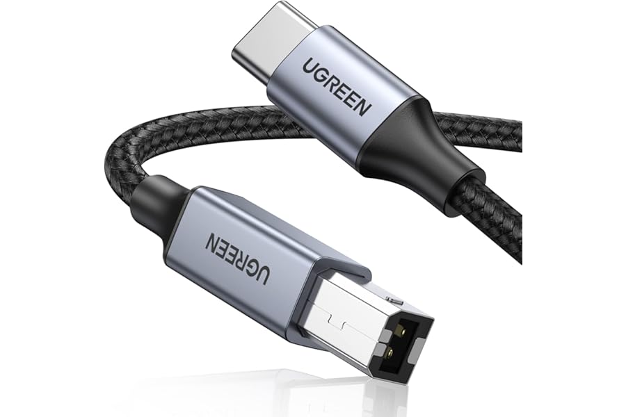UGREEN USB B to USB C 6 FT Printer Cable, Nylon USB B to C Cord for MacBook Pro/Air, MIDI Cable Compatible with Yamaha Piano Keyboard, DAC, DJ Controller for iPad