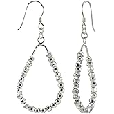 Sterling Silver Diamond-Cut Sliding Beads Teardrop Dangle Earrings, One Pair Set