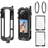 debous Insta 360 X5 Aluminum Frame Cage Case Bag Premium Glass Lens Guard Set Screen Protector for Insta360 X5 X 5 Accessories Kit Anti-Scratch Metal Shell Protective Film Cover (Black)