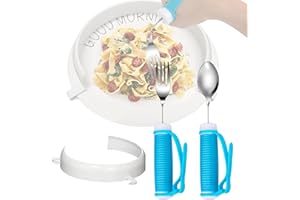 Adaptive Utensils Aid Tableware - Weighted Special Spoon Fork Plates Food Guard Sets, Travel Eating Aid for Parkinsons, Weak 