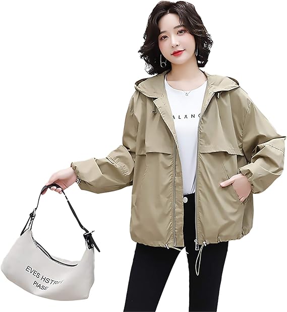 Amazon 通勤 ジャケット アウター カジュアル スリム フード付き レディースコート春 結婚式 入学式 無地 長袖 夏 ウインドブレーカー スプリングコート ビジネス ファッション 女性 アウターコート トレンチコート 配達6 9労働日まで コート ジャケット 通販