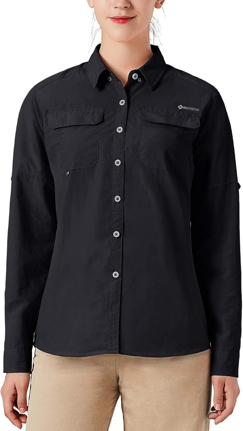 Womens Long Sleeve Sun Protection Hiking Shirts,UPF 50 Quick Dry Safari