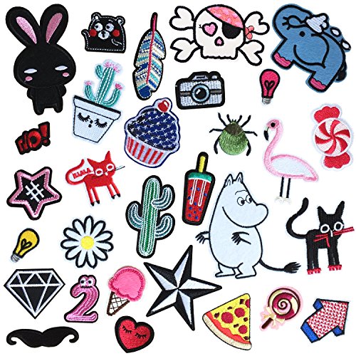 30PCS Iron On Patches Embroidered Appliques DIY Decoration or Repair,Sew On Patches for Clothing Backpacks Jeans Caps Shoes etc (B style)