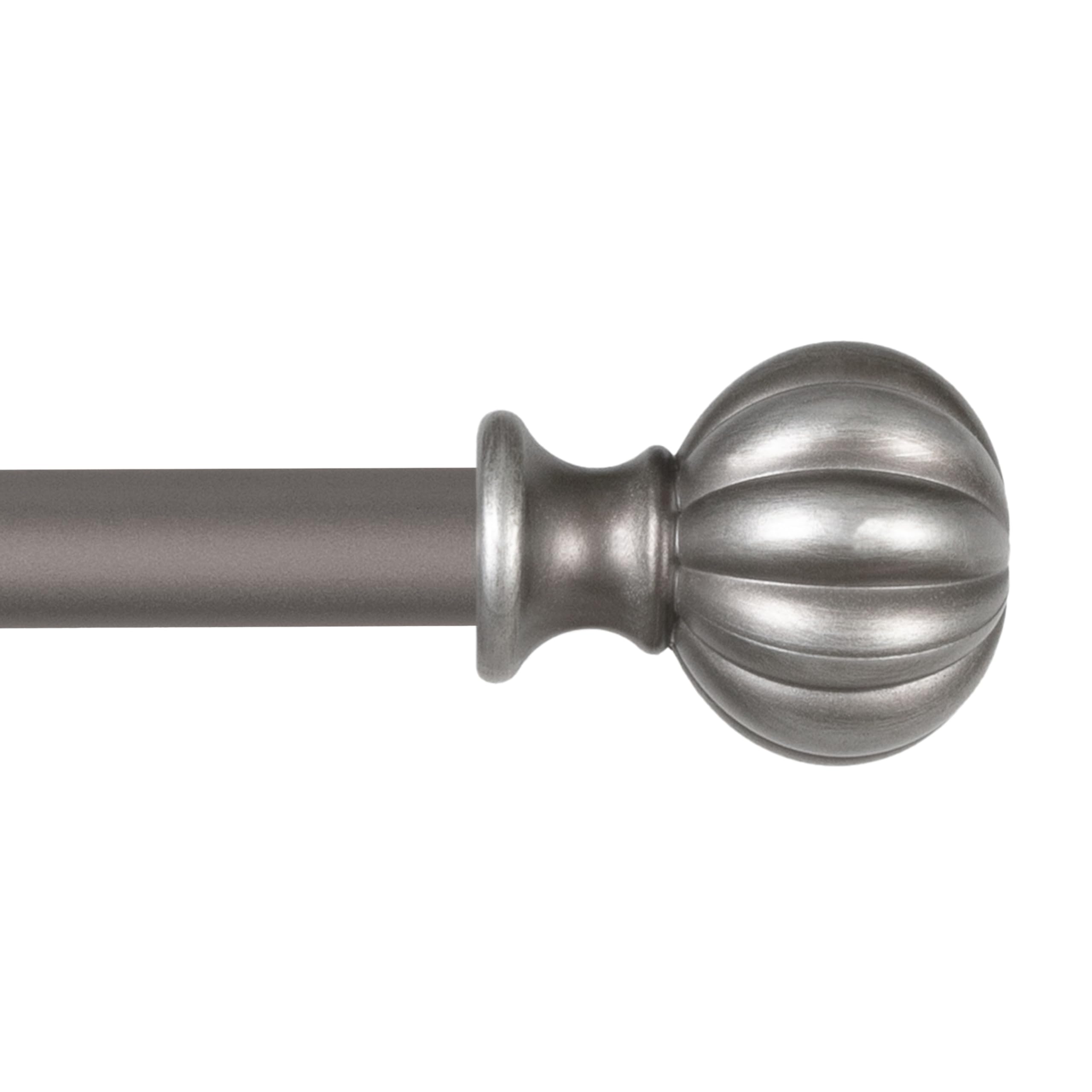 Kenney Rachel Fluted Ball Window Curtain Rod, Adjustable 28-48 Inch, Italian Pewter