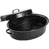 Granite Roasting Pan, 18” Enameled Roasting Pan with Domed Lid. Oval Turkey Roaster Pot, Broiler Pan Great for Turkey, Chicken, Lamb, Vegetable. Dishwasher Safe Cookware Fit for 18Lb Turkey by Kendane
