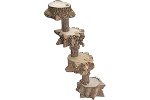 Luonfels Bird Platform Perch Playground for Budgie Parakeet, Cage Natural Wood Play Stand Parrot Flat Perches for Large Birds, Birdcage Ladder Climbing Toy 4 Step