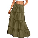 Trendy Queen Vacation Outfits Long Skirts for Women Boho Maxi Skirt Elastic High Waist Dress with Pockets Fashion