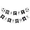 Soccer Happy Birthday Banner Black White, Personalized Letters Name Banner Sign, Birthday Garland Wall Door Banners Flag for Boys Girls Party Backdrop Decorations