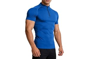 Mens Quarter Zip Compression Shirt Short Sleeve Quick Dry Workout Tops Athletic Tee Base Layer Muscle Slim Fit T Shirts