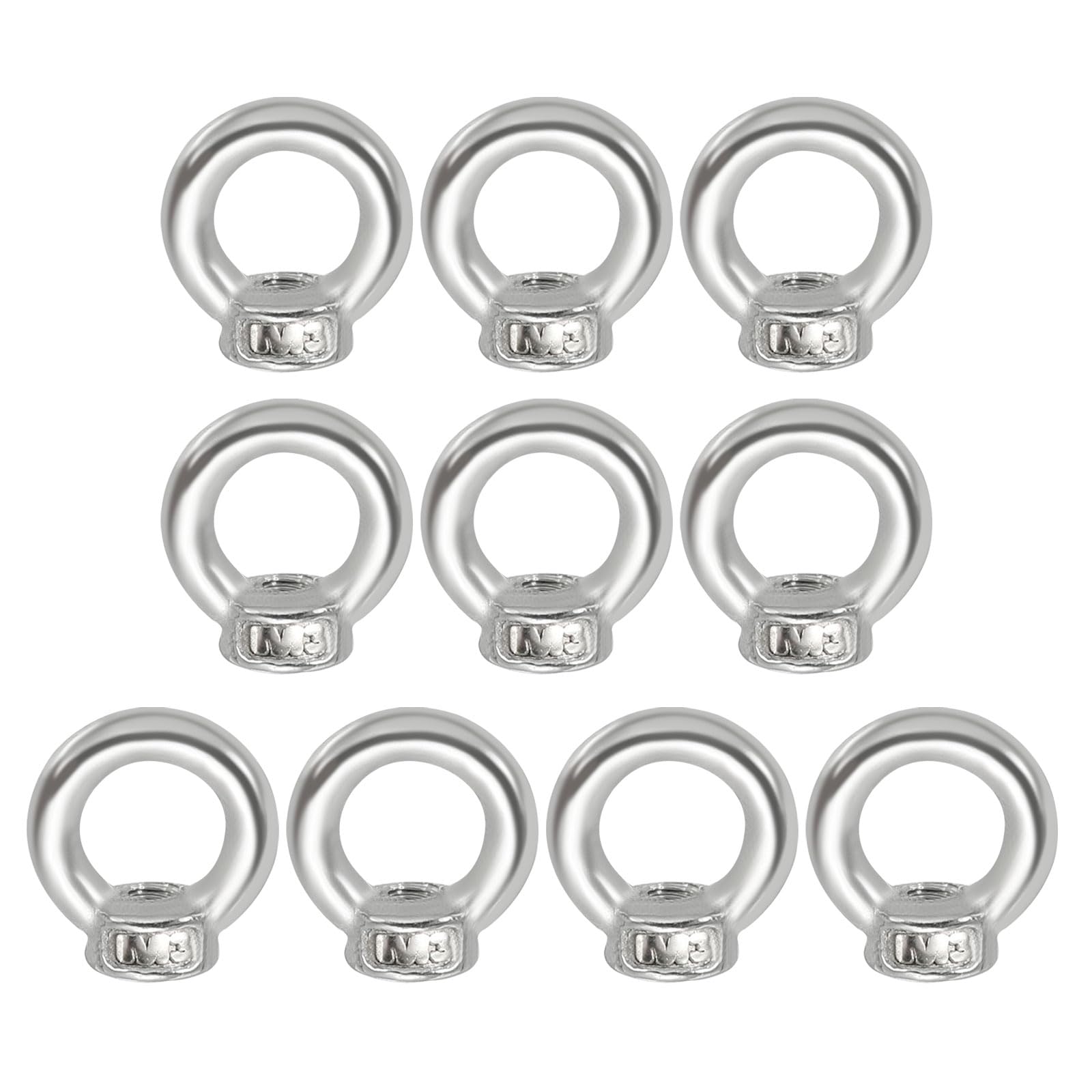 PATIKIL Lifting Eye Nut M3, 10Pcs 304 Stainless Steel Female Thread Nuts Fastener Shoulder Metric Ring for Marine