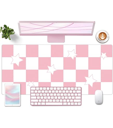 ICasso Pink & Purple XXL Gaming Desk Mat - Wavy Edge, 35.4x15.7 Inch, Non-Slip Rubber Base Mouse Pad