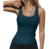 Areecin Women's Summer Tank Tops Square Neck Sleeveless Shirt Ribbed Knit Slim Fitted Basic Cami Tops Casual Blouses