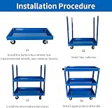 iropro 3-Tier Tool Trolley 225 lb Capacity Blue Steel Workshop Cart view 8