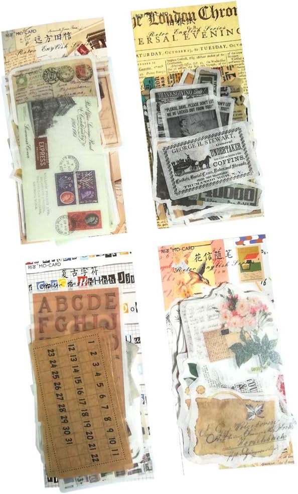 Vintage Washi Sticker Set 240PCS Stationery Stickers Postmark Stamp Newspaper Flower Letter DIY Label for Scrapbooking Album Art Project Journaling Card Making Planner Journal Diary Arts Craft Collage