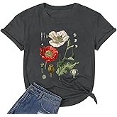hcihgzr Womens Funny Vintage Boho Wildflower Floral Flower Graphic Shirt Casual Short Sleeve Summer Tee Tops
