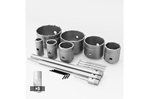 GSTK 7pcs Concrete Hole Saw Set (30mm, 40mm, 50mm, 65mm, 80mm, 100mm, 120mm) with SDS Plus Shank Attachment Bar - Ideal for Concrete, Cement, Brick, Stone, and Walls.