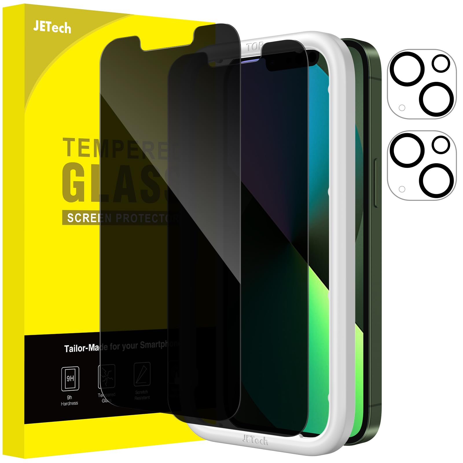 Photo 1 of JETech Privacy Screen Protector for iPhone 13 mini 5.4-Inch with Camera Lens Protector, Anti-Spy Tempered Glass Film, Easy Installation Tool, 2-Pack Each
