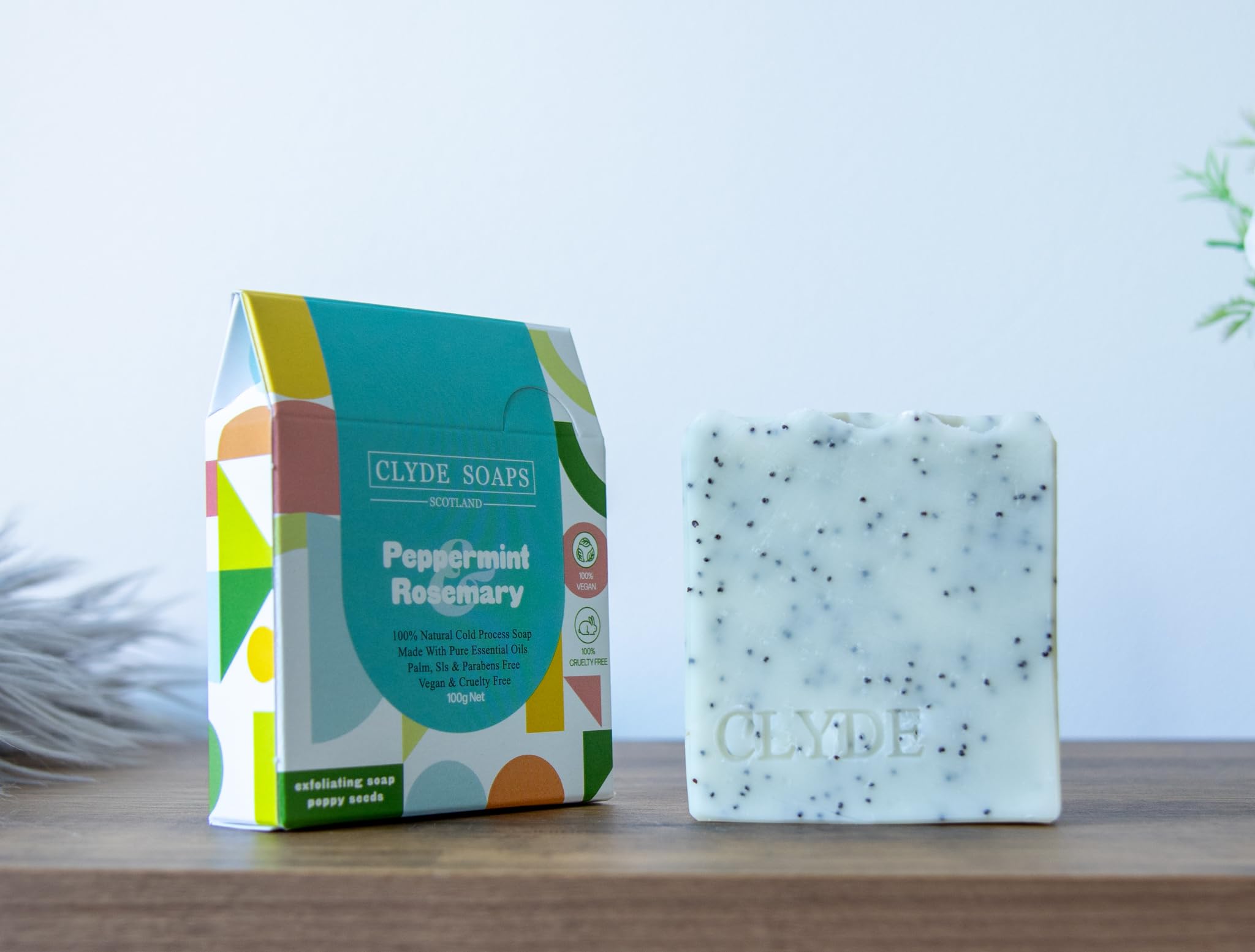 Peppermint & Rosemary Clyde Soaps, Cold Process, Palm Oil & Plastic Free, Eco Gift, UK Handmade Vegan, Cruelty Free, Artisan Soap, Best For Men And Women