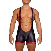 SEAUR Mens Wrestling Singlets Sleeveless Bodysuit Athletic Supporters | Sexy Glossy Open Back, Stretchy Support Pouch, Athletic Nightclub Wear, for Training, Running, Club Events