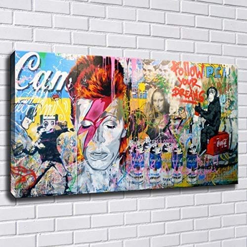 Banksy Graffiti,Mr Brainwash,David Bowie Wall Art Home Wall Decorations for Bedroom Living Room Oil Paintings IFUNEW Canvas Prints-1152 (Framed,24x36inch)