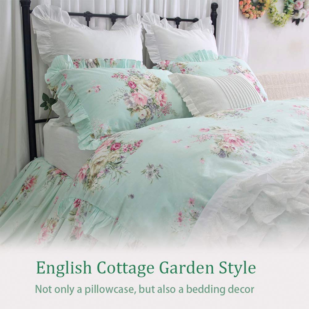 Amazon Com Green Shabby Ruffle Pillow Shams 100 Cotton