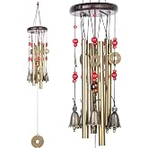 Bwinka Chinese Traditional Retro 4 Tubes 5 Bells Bronze Yard Garden Outdoor Living Wind Chimes 60cm