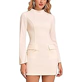HTZMO Women Fall Long Sleeve Mock Neck Mini Dress Bodycon Formal Going Out Homecoming Short Dresses with Pockets