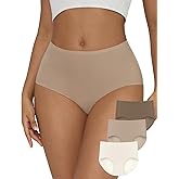 KUTECOMBO High Waisted No Show Underwear Comfy Stretch Full Briefs Panties One Size 3-Pack(Regular & Plus Size)
