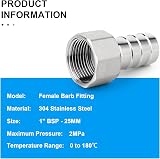ERGAOBOY 2 Pcs 304 Stainless Steel Hose Barb Fittings 25mm to 1 inch BSP Female view 4