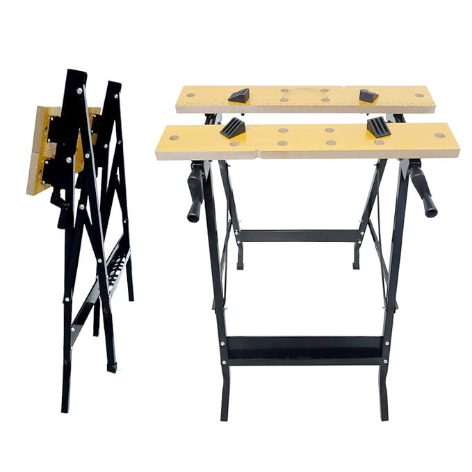 AUFUN Spanntisch Klappbar mit Aufgedruckte Winkelangaben 56X62X78cm - Werkbank mit 4 Spannbacken bis 70 kg belastbar - Arbeit